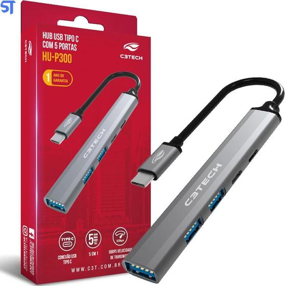 Imagem de Hub Usb-C 3.0 Com 5 Portas Hu-P300Si C3Tech