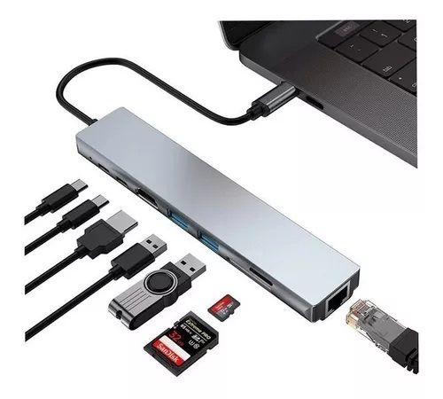 Imagem de Hub USB C 3.0 Com Saída Hdmi Usb Rede Lan Cartão SD 8 em 1