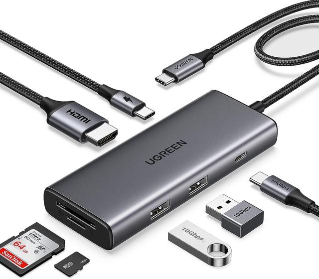 Imagem de Hub USB-C 3.2 10 Gbps Adaptado UGREEN (7 em 1) Thunderbolt 3/4 Leitor de Cartão SD TF Tipo-c PD 100W