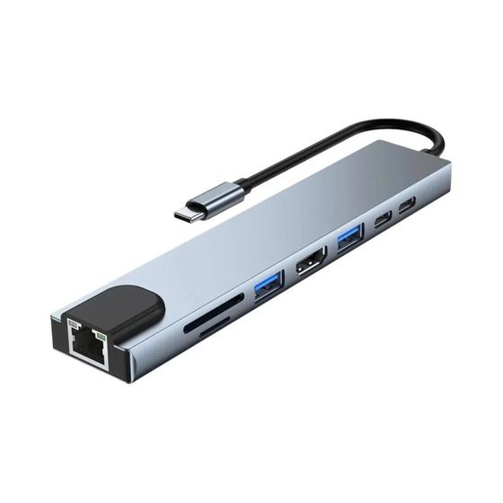 Imagem de Hub Usb C 8 Em 1 Adaptador Multiporta 4k Hdmi Rj45 Pd Carga Leitor De Cartão Sd Tf Para Macbook Air