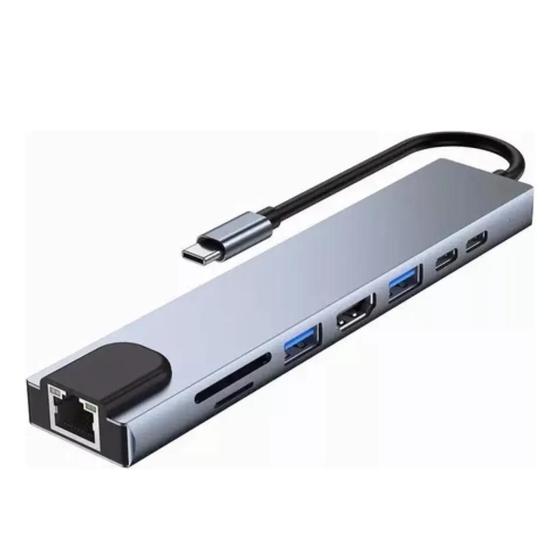 Hub USB-C 8 em 1 com HDMI 4K, Ethernet RJ45, Carregamento PD, 2 Portas USB 3.0, Leitor SD - PONTO DO NERD Imagem de Hub USB-C 8 em 1 com HDMI 4K, Ethernet RJ45, Carregamento PD, 2 Portas USB 3.0, Leitor SD