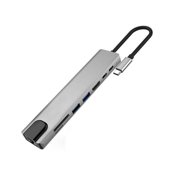 Imagem de Hub USB-C 8 em 1 com USB 3.0, HDMI e Ethernet - Cinza