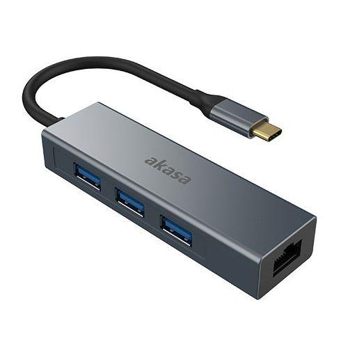 Imagem de HUB USB-C AKASA Tipo C P/ Ethernet Gigabit 1000Mbps USB 3.0