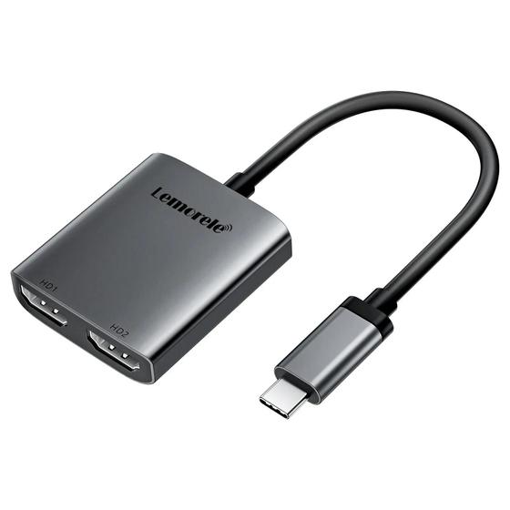 Imagem de Hub USB-C Lemorele com Dual HDMI 4K 60Hz - 2 Portas Tipo C para Macbook, Laptop e PC