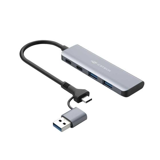 Imagem de Hub Usb C3tech 3.0 2 Portas Usb-a E 2 Usb-c Com Conector Alternável Hu-c600gy Cinza