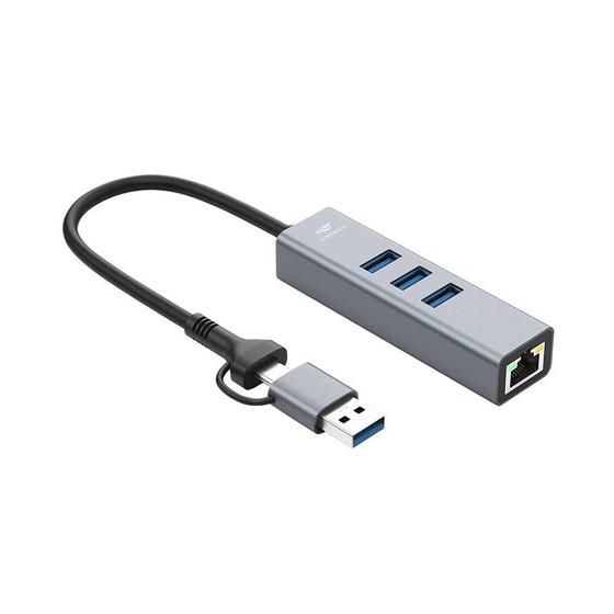 Imagem de Hub Usb C3tech 3.0 3 Portas Usb E 1 Lan Com Conector Alternável Hu-lan1000gy Cinza