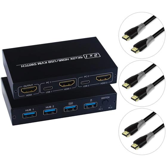 Hub USB Chaveador Switch Kvm 2 Portas 4k Mouse Cabo HDMI 2.0 Menor preço em Hub USB Chaveador Switch Kvm 2 Portas 4k Mouse Cabo HDMI 2.0