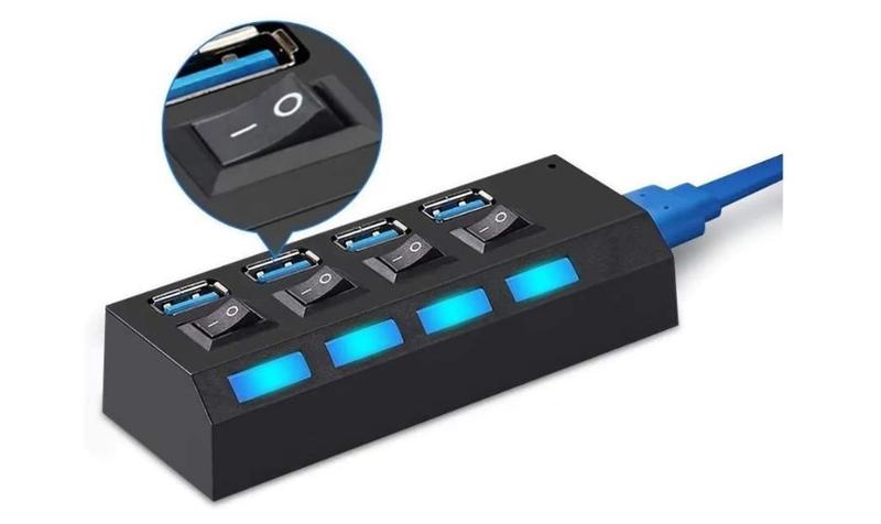 Imagem de Hub USB com 4 Entradas USB 2.0 de Alta Velocidade com Botão Liga/Desliga