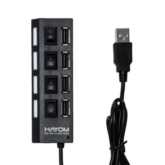 Imagem de Hub USB Hayom 4 Portas Até 480Mbps Com Cabo Integrado USB 2.0 - CB1118