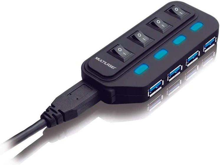 Hub Usb Slim Multilaser 3.0 Super Speed 4 Portas Ac264 Preto Menor preço em Hub Usb Slim Multilaser 3.0 Super Speed 4 Portas Ac264 Preto