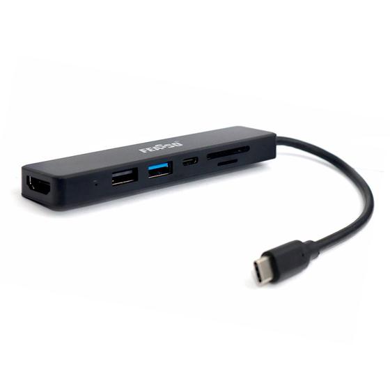 Imagem de Hub USB Type C para HDMI 4k Adaptador USB 2.0 e 3.0 Cartão Micro SD e SD para Samsung DEX PC Notebook Feasso F-TPC7