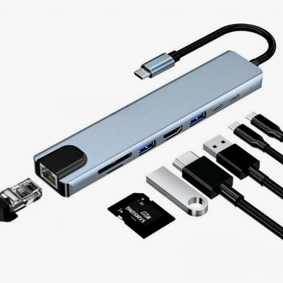 Hubs Usb C Adaptador 8 em 1 Extensor HDMI 4K USB 3.0 RJ45 PD Menor preço em Hubs Usb C Adaptador 8 em 1 Extensor HDMI 4K USB 3.0 RJ45 PD