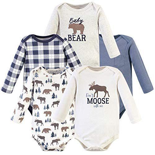 Imagem de Hudson Baby Unisex Baby Cotton Bodysuits de manga longa Moose Bear 5-Pack, 6-9 meses