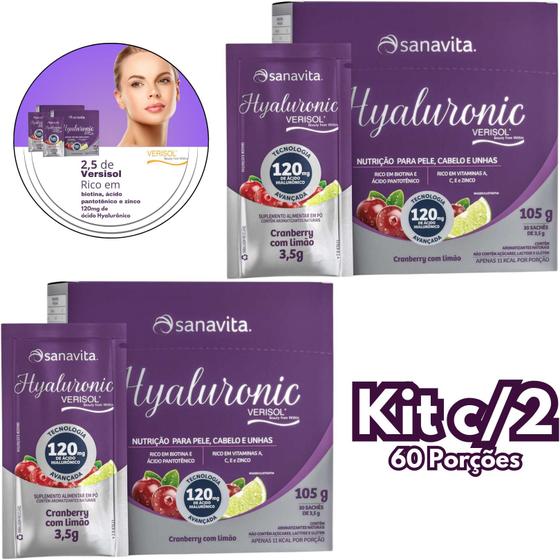 Imagem de Hyaluronic Verisol Sanavita - Kit 2x Colágeno com Ácido Hialurônico Vitaminas e Minerais - 60 Sachês