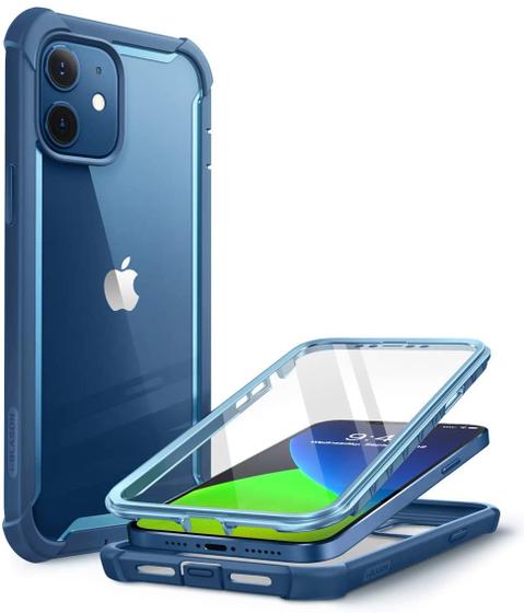 Imagem de i-Blason Ares Série Projetada para iPhone 12 Mini Case (2020), Caixa de para-choques desarmada de camada dupla com protetor de tela embutido (azul)