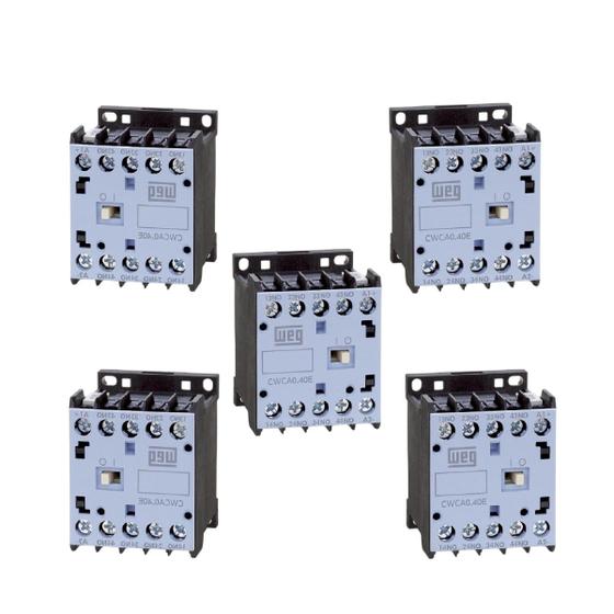 Imagem de Ideal para Circuitos: Kit com 5 Mini Contatores Weg CWCA0-40 10A 24VCA!