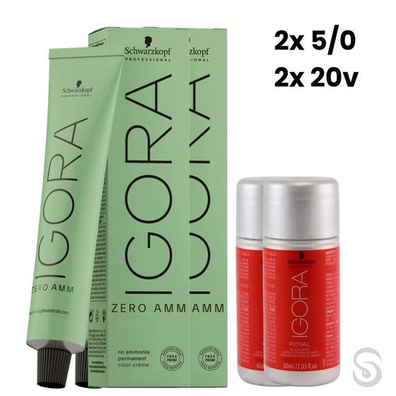 Imagem de Igora Zero Amm 2x5/0 Castanho Claro 60 ml + 2 Ox 20 VOL