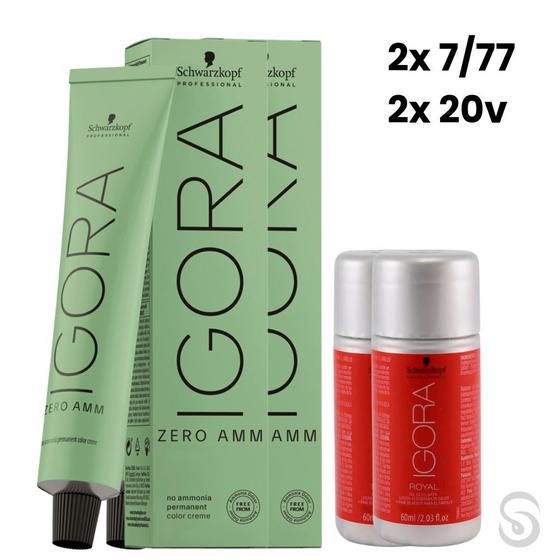 Imagem de Igora Zero Amm 2x7/77 Louro Médio Cobre 60ml + 2 Ox 20VOL