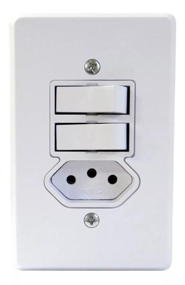Imagem de Ilumi - interruptor 2simples+tomada 2polos+terra com placa branco 20a stylus