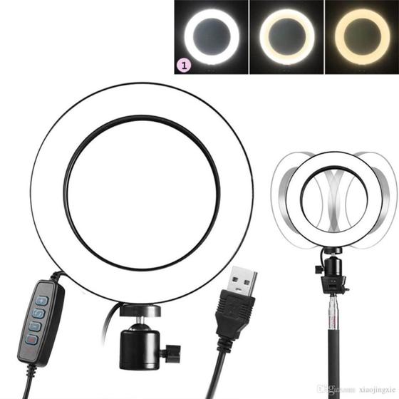 Imagem de Iluminador de Led Circular 8" Bi-Color Vídeo Ring Light 20cm USB (3200-5500K)