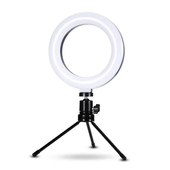 Imagem de Iluminador Led Circular 6" Bi-Color Vídeo Ring Light 16cm USB com Mini Tripé de Mesa