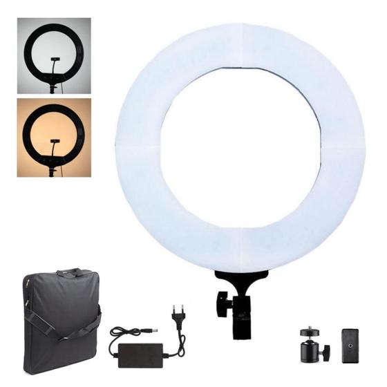 Imagem de Iluminador LED Ring Light 12” Bi-Color 60W com Suporte de Celular e Fonte (Bivolt)