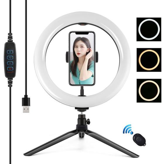 Imagem de Iluminador Ring Light 10,2 Polegadas 3 Cores 26Cm com Tripé De Mesa