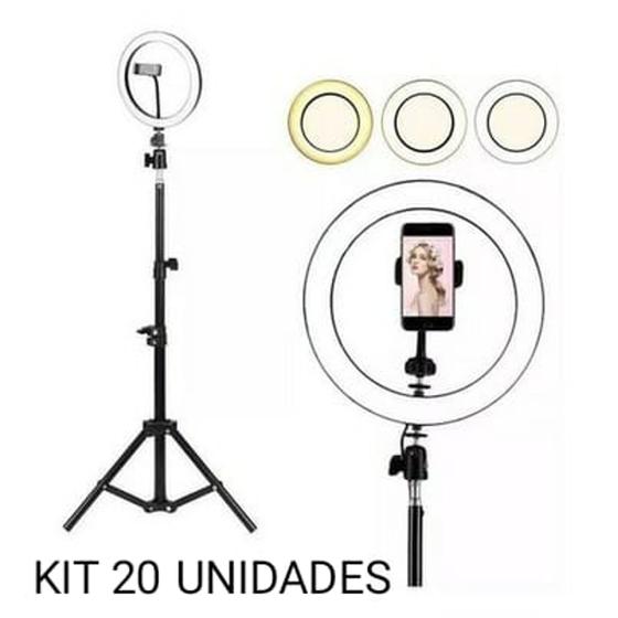 Imagem de Iluminador Ring Light 12 Polegada 30cm Com Tripé 2,10m Profissional Kit 20 Unidades