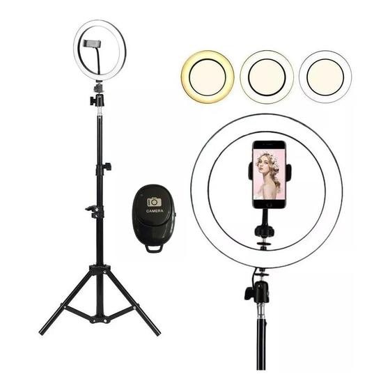 Imagem de Iluminador Ring Light Completo Portátil 26cm+tripé 2M+controle bluetooth para Tirar fotos L