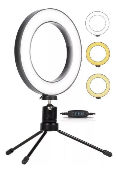 Imagem de Iluminador Ring Light De Led Com Tripé Usb 16cm 6 Polegadas
