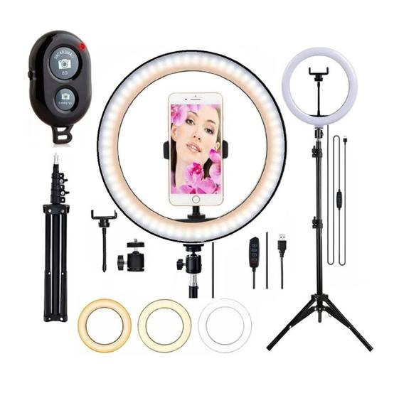 Iluminador Ring Light Profissional 18w Tripé2,1m Youtuber Menor preço em Iluminador Ring Light Profissional 18w Tripé2,1m Youtuber