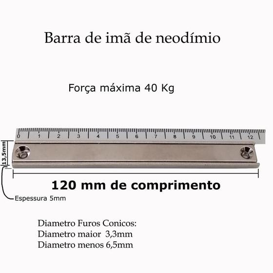 Imagem de Imã De Neodímio De Alta Potencia 40kg Barra Magnética 12cm