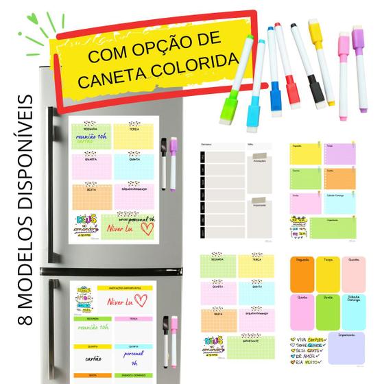 Imagem de Ímã Lousa De Geladeira Porta Recados Anotações Planner Com Caneta Colorida