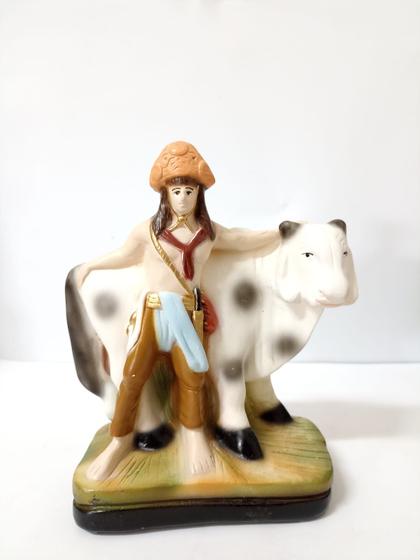 Imagem de Imagem em gesso boiadeiro com boi 19 cm