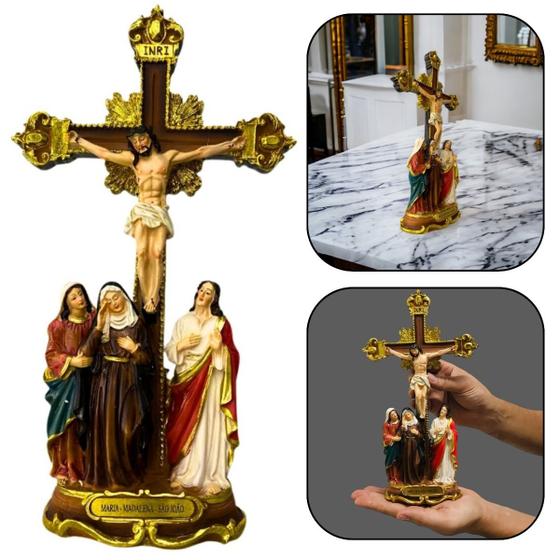 Imagem de Imagem Jesus Crucificado com Maria, Madalena e São João Resina 28 cm