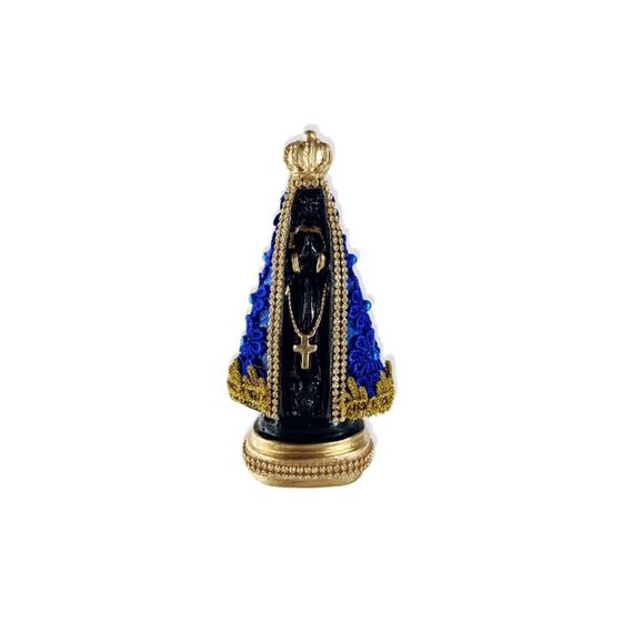 Imagem de Imagem nossa senhora aparecida flor renda azul strass 16cm