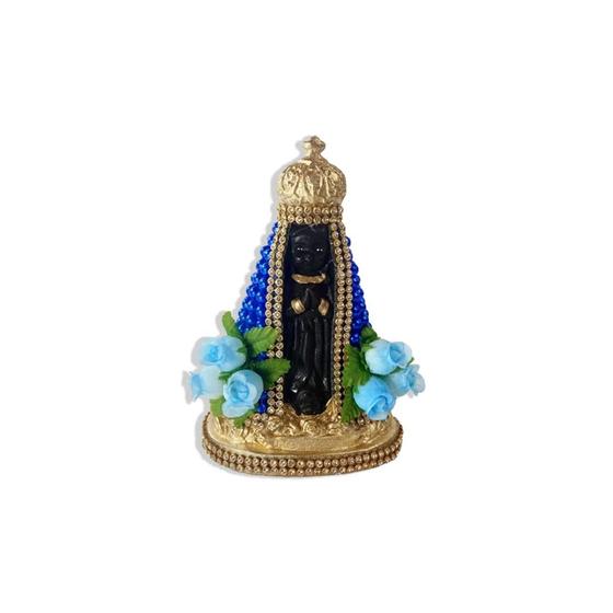 Imagem de Imagem nossa senhora aparecida pérola azul com flores 14cm