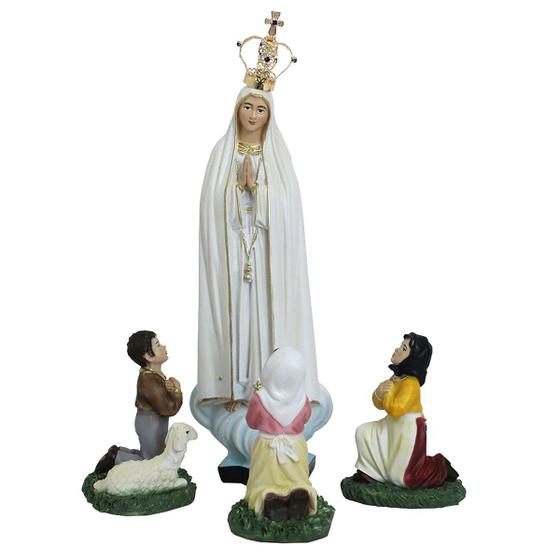 Imagem de Imagem Nossa Senhora de Fátima Coroa E Pastores Resina 29 cm