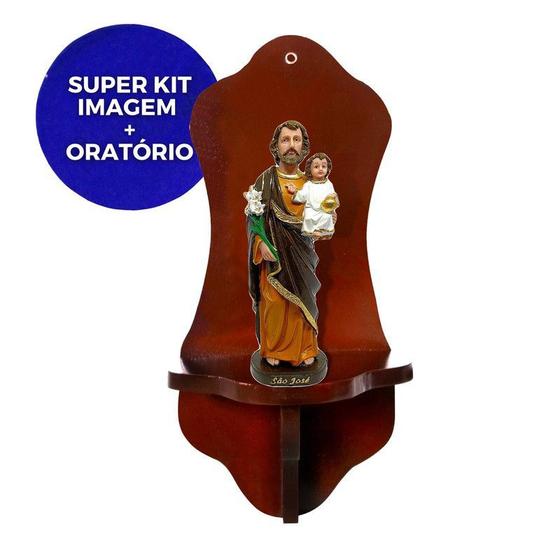 Imagem de Imagem São José Resina com Suporte Oratório de Parede 34cm