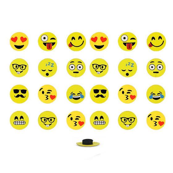 Imagem de Imãs Enfeite de Geladeira e Painel Botão Emojis 24 Unidades