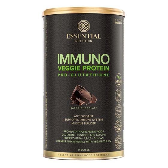 Imagem de Immuno Veggie Protein Essential Nutrition Pro Glutathione Sabor Chocolate com 22g de Proteína 512g