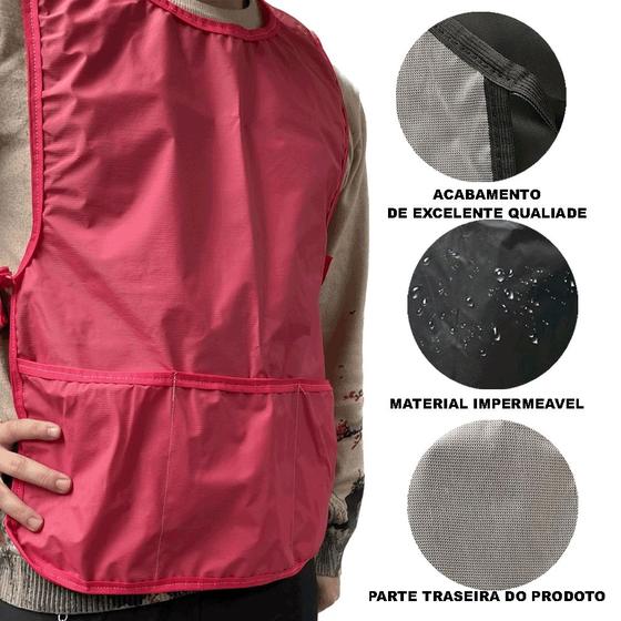 Imagem de Impermeavel 3 bolsos avental uniforme bata jaleco colete profissional unisex rosa tamanho unico feminino masculino profe