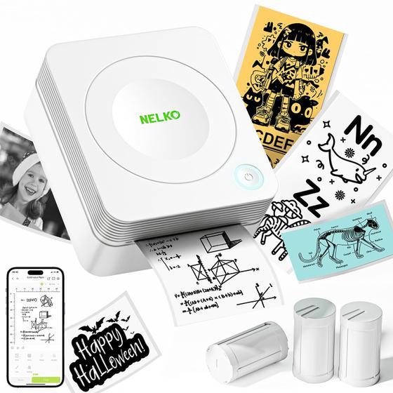 Imagem de Impressora de adesivos Nelko PM230 Mini Bluetooth com 3 rolos de papel