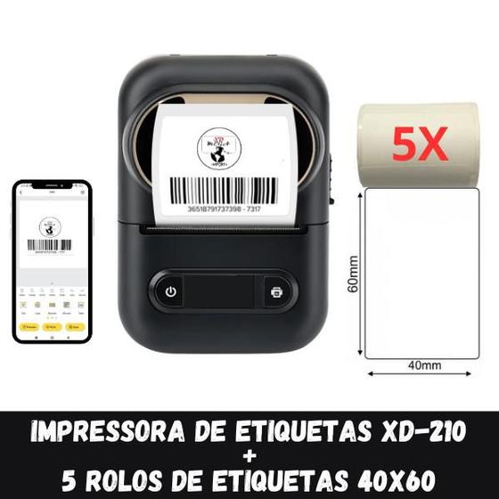 Imagem de Impressora Etiqueta XD-210 + 5 Rolos Etiqueta Adesiva 40x60