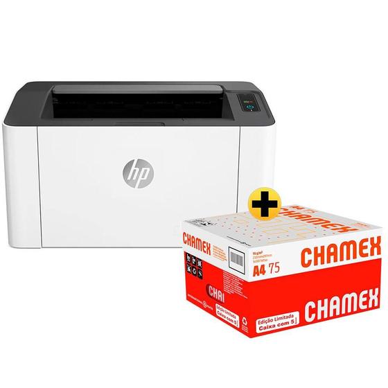 Imagem de Impressora Laser 107a 4ZB77A HP + Caixa de Papel Sulfite Chamex A4 75g 210mmx297mm Ipaper CX 2500 FL