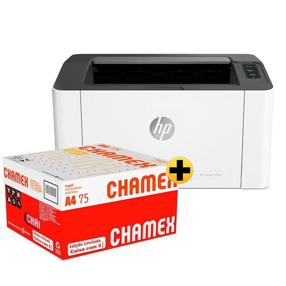 Impressora laser HP 107w - 4ZB78A + Caixa de Papel Chamex A4 2500 folhas Menor preço em Impressora laser HP 107w - 4ZB78A + Caixa de Papel Chamex A4 2500 folhas