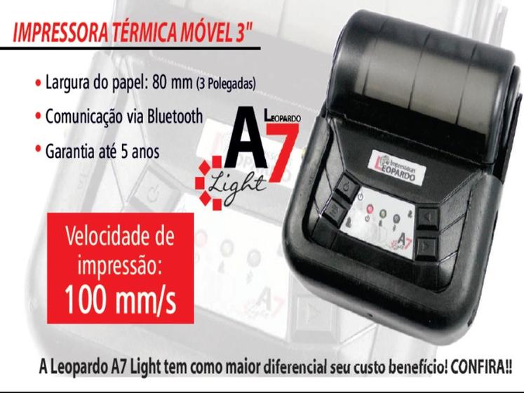 Impressora Térmica Fiscal Leopardo Mobile A7 Transferência Térmica Monocromática Bluetooth Bivolt