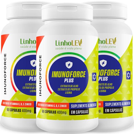 Imagem de Imunoforce Plus - Lisina + Própolis + Alho + Vitamina C + D + Zinco 3 Frascos