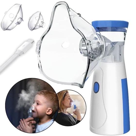 Imagem de Inalador Nebulizador Silencioso Portátil com 2 Máscaras P/ Adulto Criança Tosse USB Recarregável