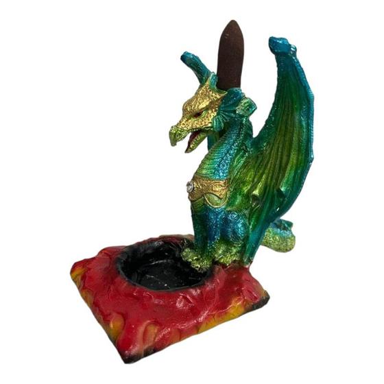 Imagem de Incensário Cascata Dragão Verde 16 x15 cm Resina